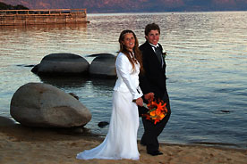 Wedding Couple Walking Lake Tahoe Beach
