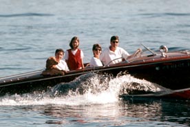 Family on a Woody Boat Lake Tahoe