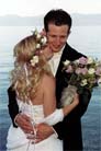 Bride and Groom Hugging near Lake Tahoe